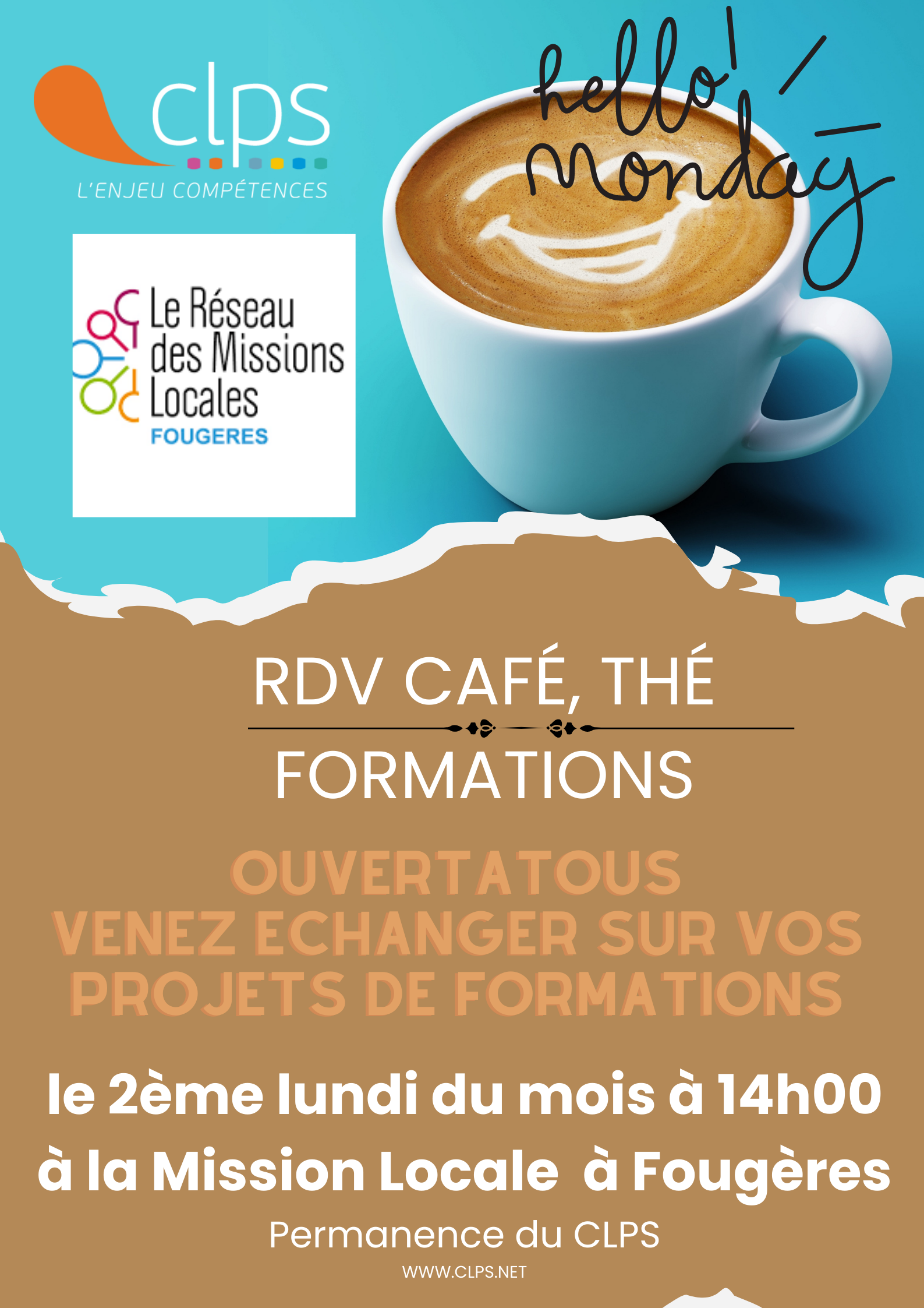 AFFICHE CAFE THE FORMATION Mission Locale clps FOUGERES